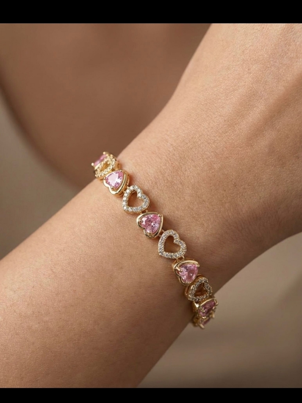 Pink Diamonds Hearts Shapes bracelet